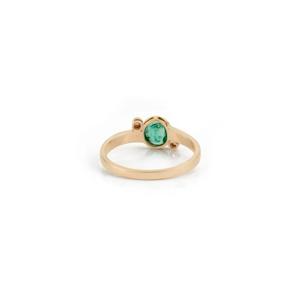 Bezel Set Emerald & Diamond K14 Pure Yellow Gold Minimal Gemstone Ring Stacking Jewelry