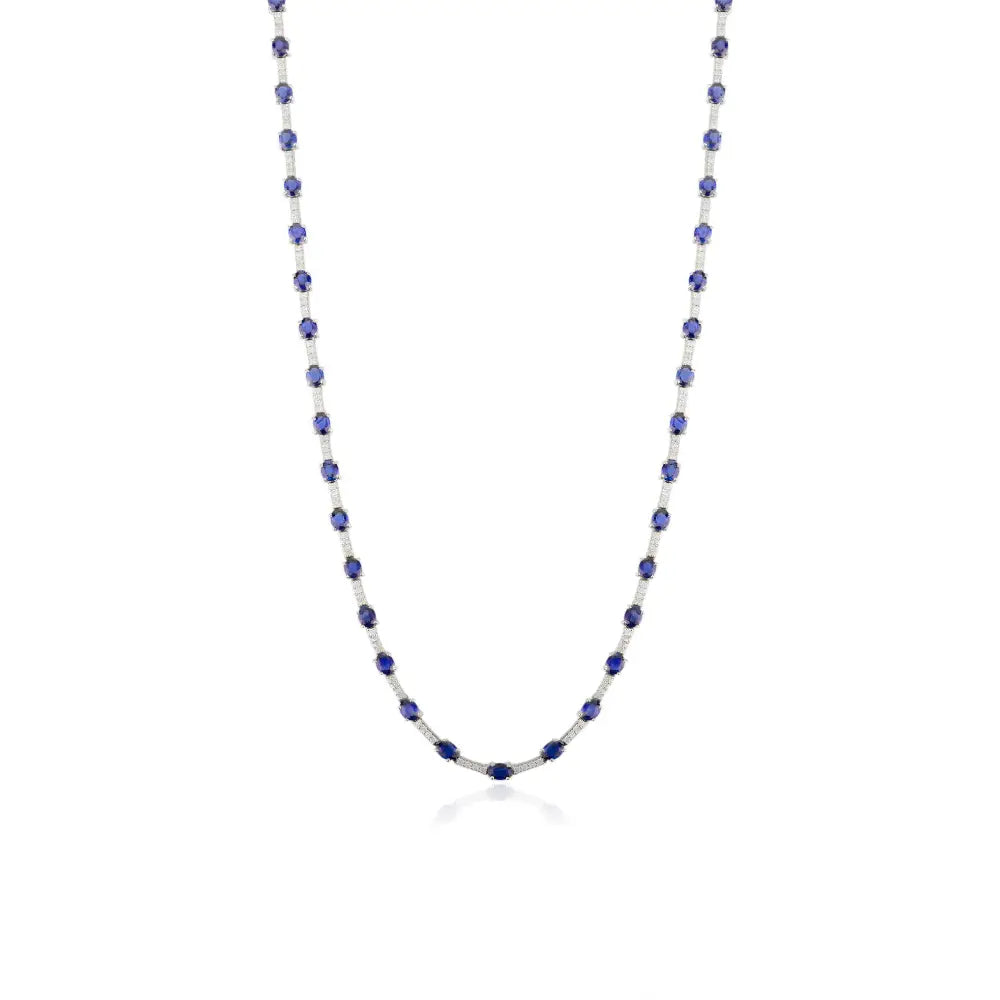 ODM OEM Jewelry Natural Blue Sapphire & Diamond Tennis Necklace Real K14 White Gold