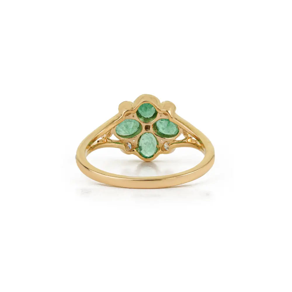 Trending Design Emerald & Diamond K14 Yellow Gold Flower Shape Wedding Ring For Women