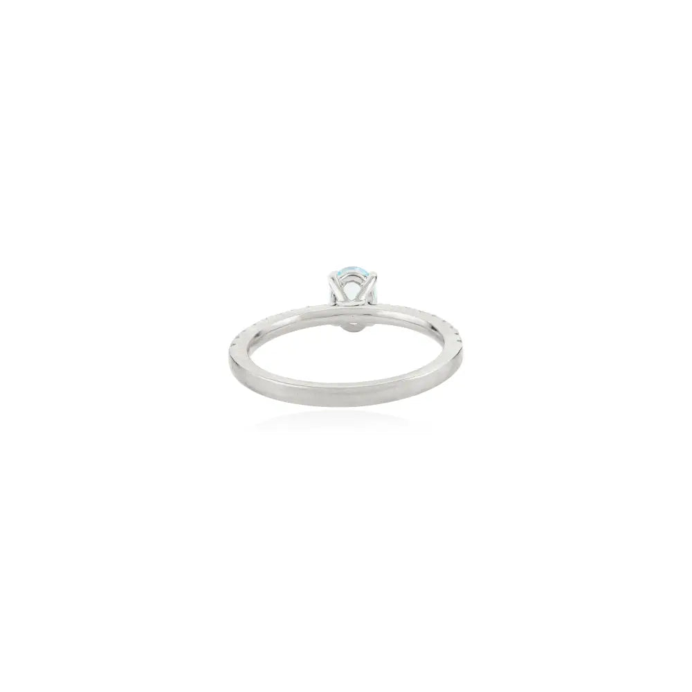 Oval Cut Blue Topaz & Diamond Prong Setting Engagement Ring Solid K14 White Gold Gemstone Jewelry