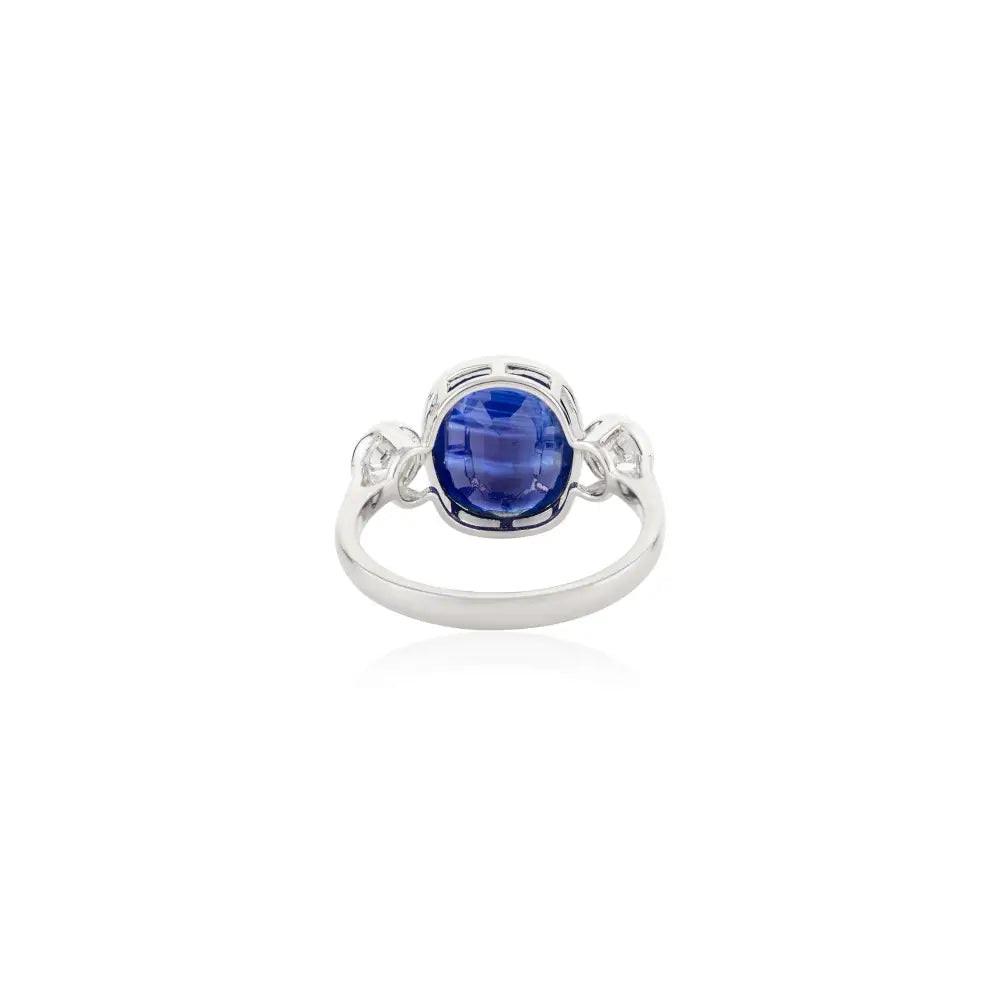 Bezel Setting Fine Blue Sapphire & Diamond Three Stone Ring Trending Handmade Jewelry