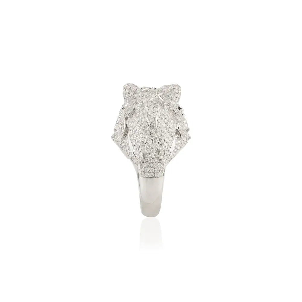 Emerald & Diamond Sparkle Animal Cat Ring Real K18 White Gold Bold Statement Jewelry