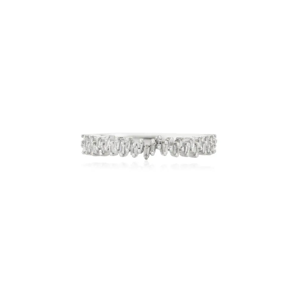 Baguette Cut Natural Diamond Zig Zag Stackable Ring Unisex 18K Gold Engagement Jewelry