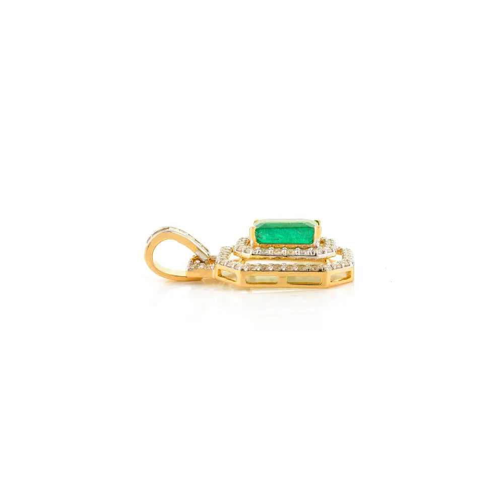 Luxurious K18 Real Yellow Gold Emerald & Diamond Double Halo Pendant Engagement Jewelry