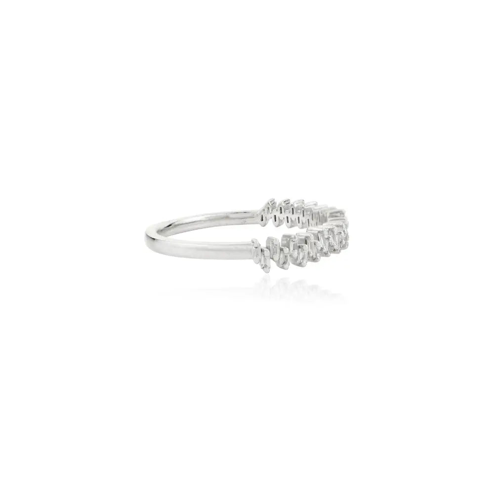 Baguette Cut Natural Diamond Zig Zag Stackable Ring Unisex 18K Gold Engagement Jewelry
