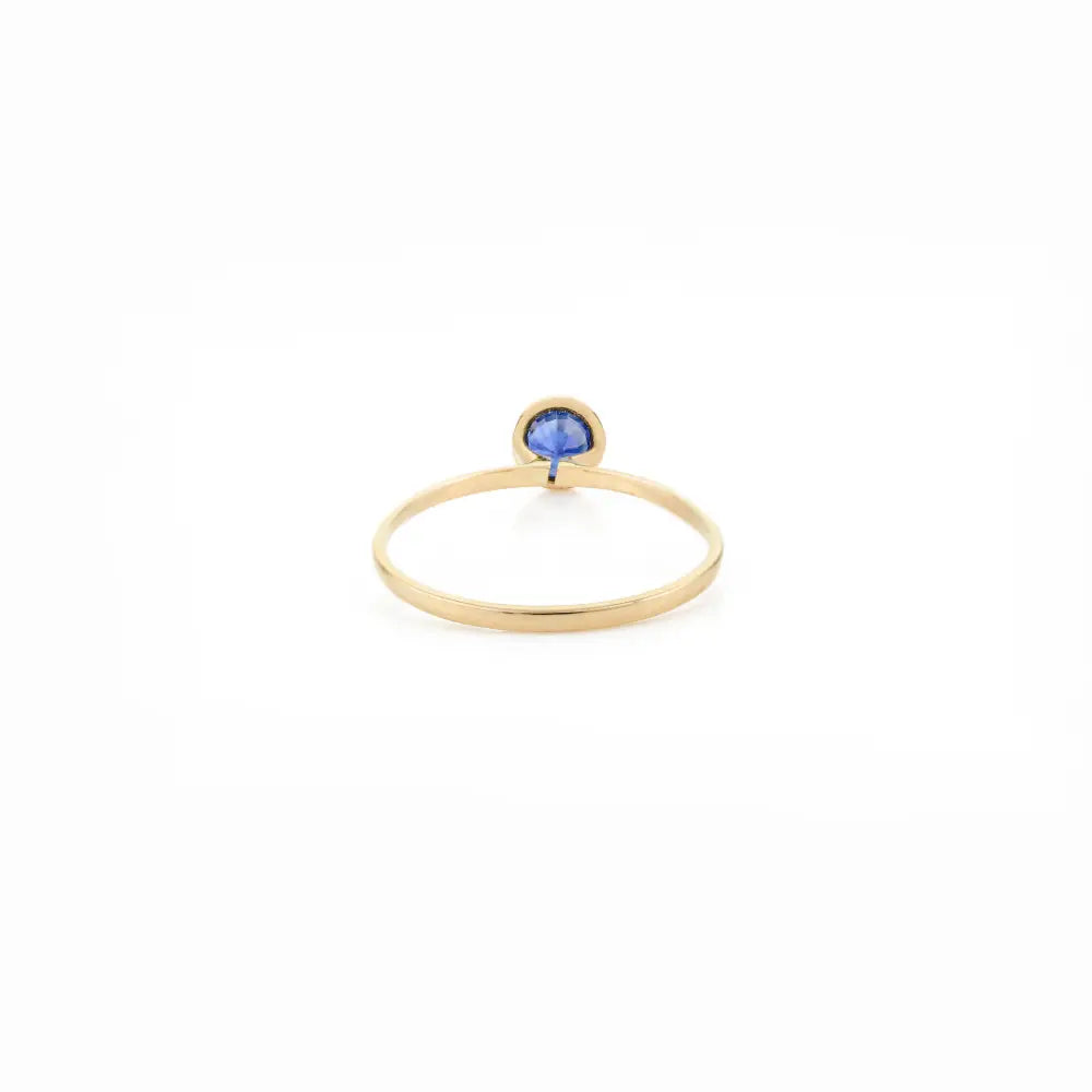 Round Cut Gemstone Natural Blue Sapphire Single Stone Bezel Set Ring Pure K14 Yellow Gold