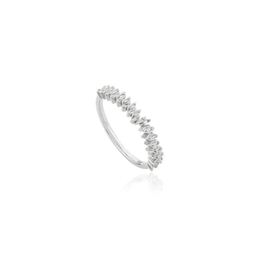 Baguette Cut Natural Diamond Zig Zag Stackable Ring Unisex 18K Gold Engagement Jewelry