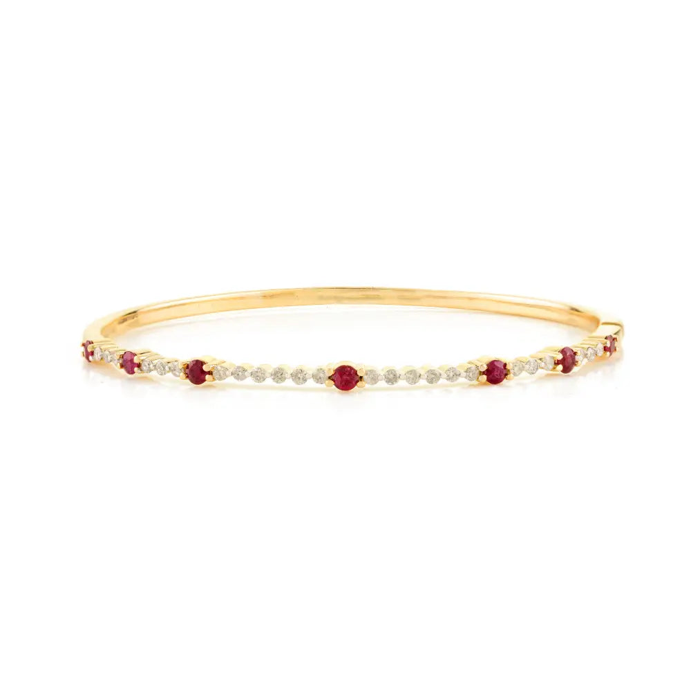 Good Quality Round Ruby & Diamond Tennis Bangle & Bracelet 14K Yellow Gold Stacked Jewelry