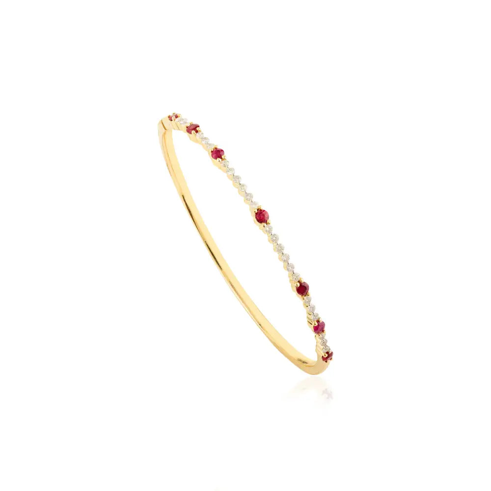 Good Quality Round Ruby & Diamond Tennis Bangle & Bracelet 14K Yellow Gold Stacked Jewelry