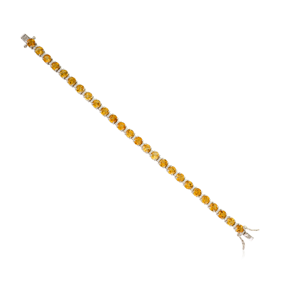 Modern Latest Design Genuine Citrine & American Diamond Sleek Bracelet 925 Solid Silver