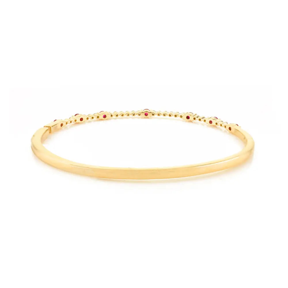 Good Quality Round Ruby & Diamond Tennis Bangle & Bracelet 14K Yellow Gold Stacked Jewelry
