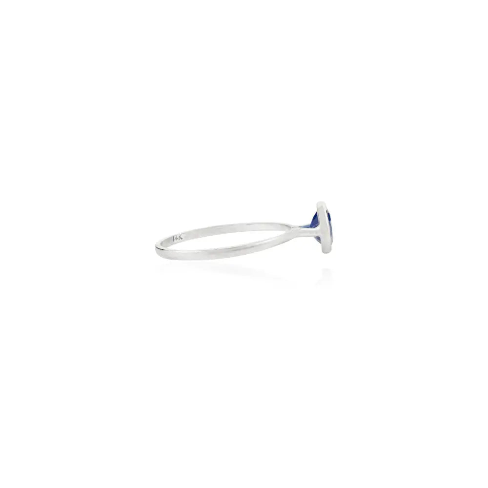 Elegant Classic Round Cut Blue Sapphire Single Stone Real K14 White Gold Stackable Ring