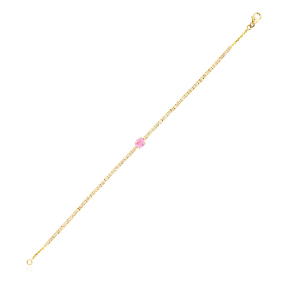 Birthstone Jewelry Round Cut Pink Sapphire & Diamond 14K Yellow Gold Half Tennis Bracelet