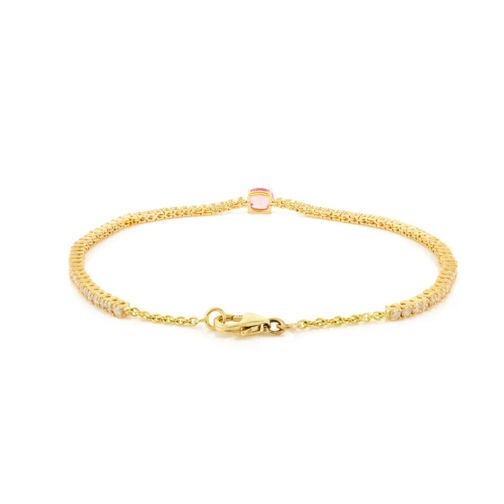 Birthstone Jewelry Round Cut Pink Sapphire & Diamond 14K Yellow Gold Half Tennis Bracelet