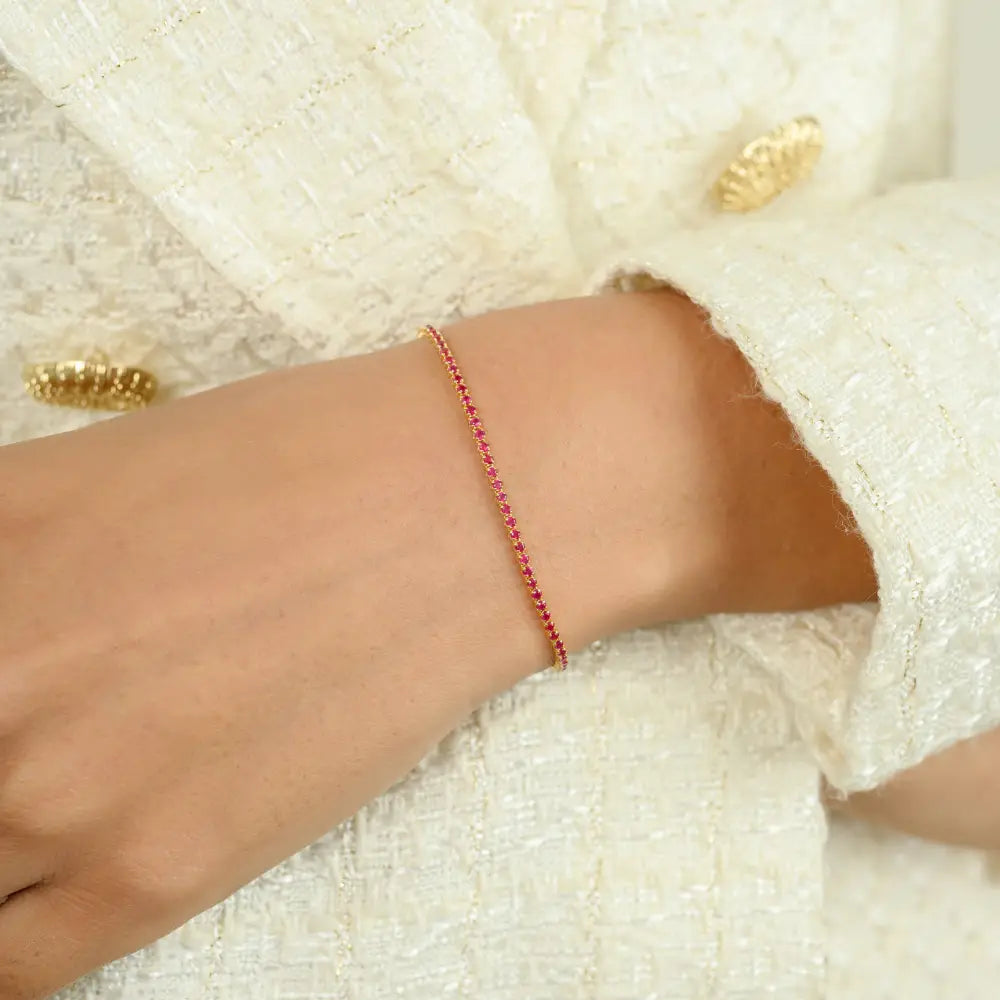 Everyday Jewelry Round Cut Ruby Sleek Chain Bracelet Anniversary Gift Stacked Jewelry