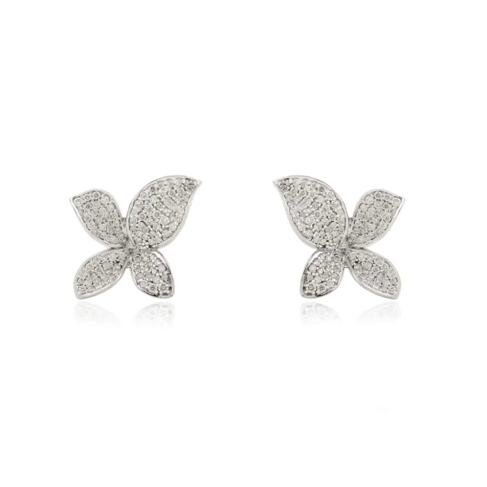 100% Natural Diamond Four Petal Stud Earrings Solid 18K White Gold Party Wear Jewelry