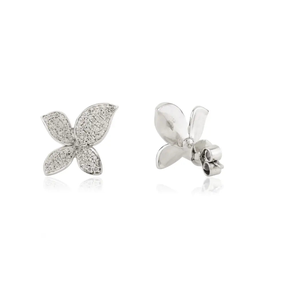 100% Natural Diamond Four Petal Stud Earrings Solid 18K White Gold Party Wear Jewelry