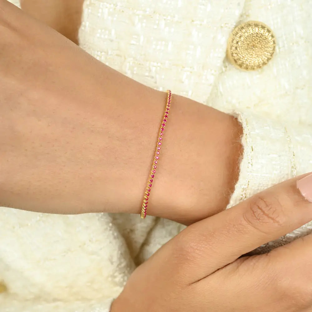 Everyday Jewelry Round Cut Ruby Sleek Chain Bracelet Anniversary Gift Stacked Jewelry