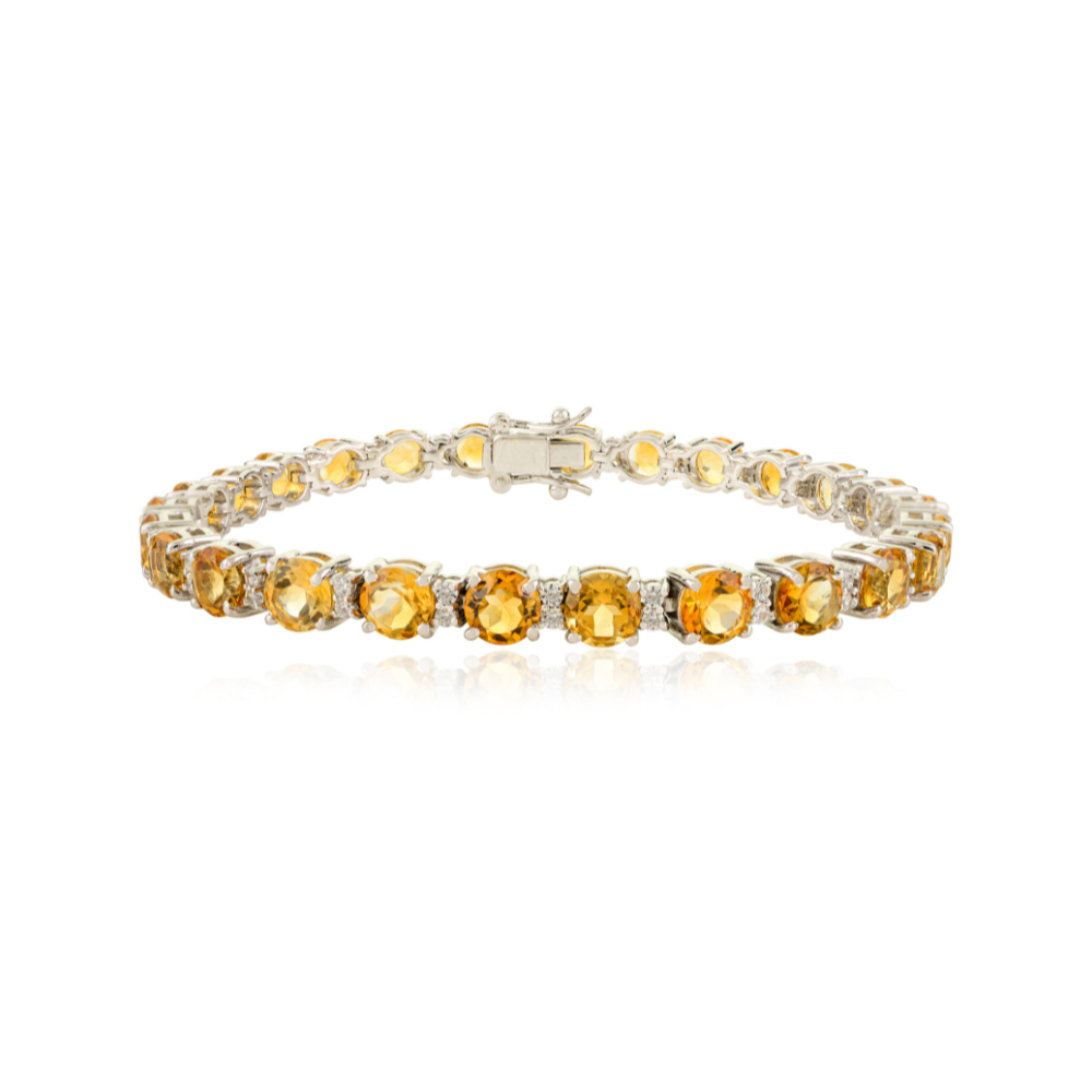 Modern Latest Design Genuine Citrine & American Diamond Sleek Bracelet 925 Solid Silver