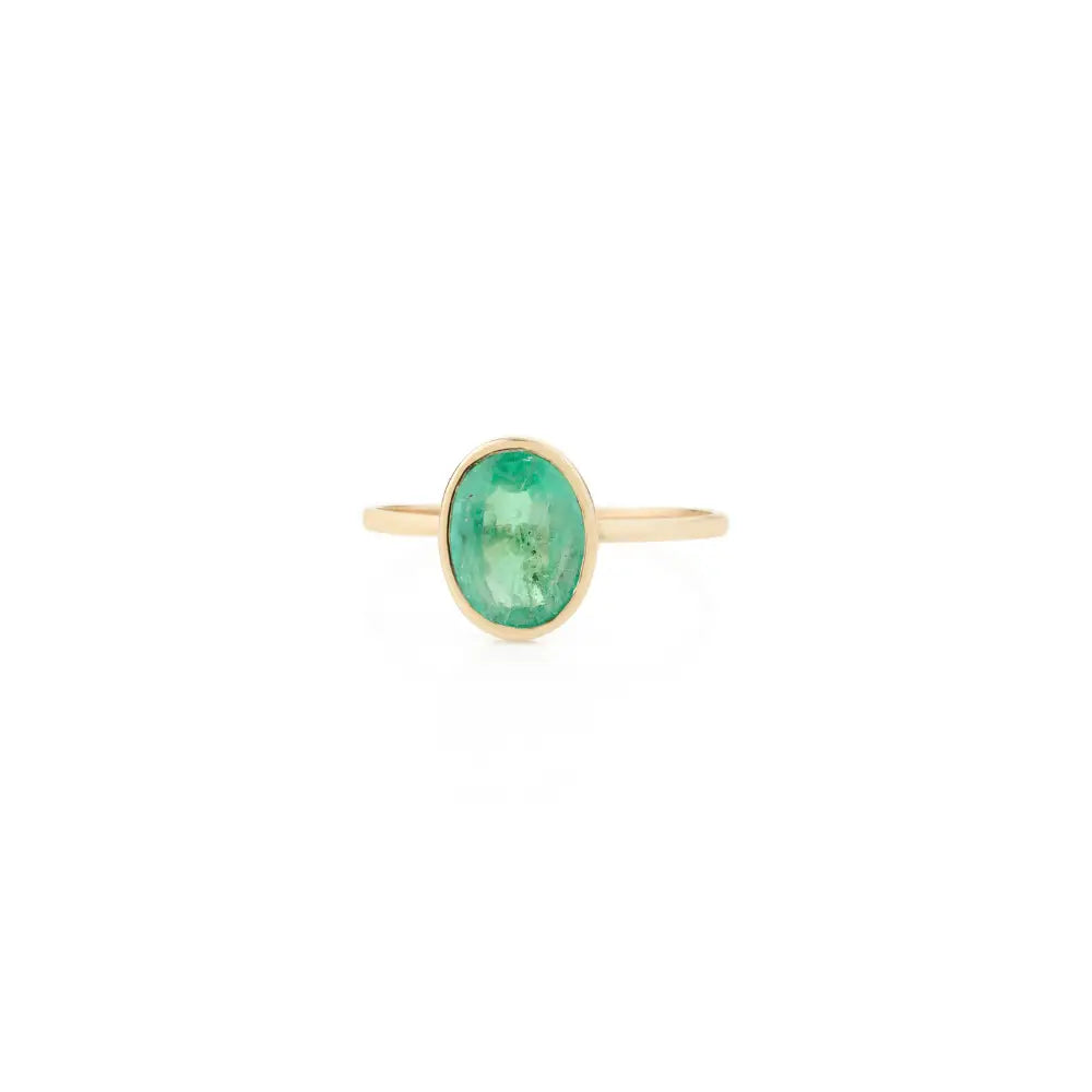 Fine Gemstone Emerald 14K Yellow Gold Single Stone Stackable Ring Simple Everyday Jewelry