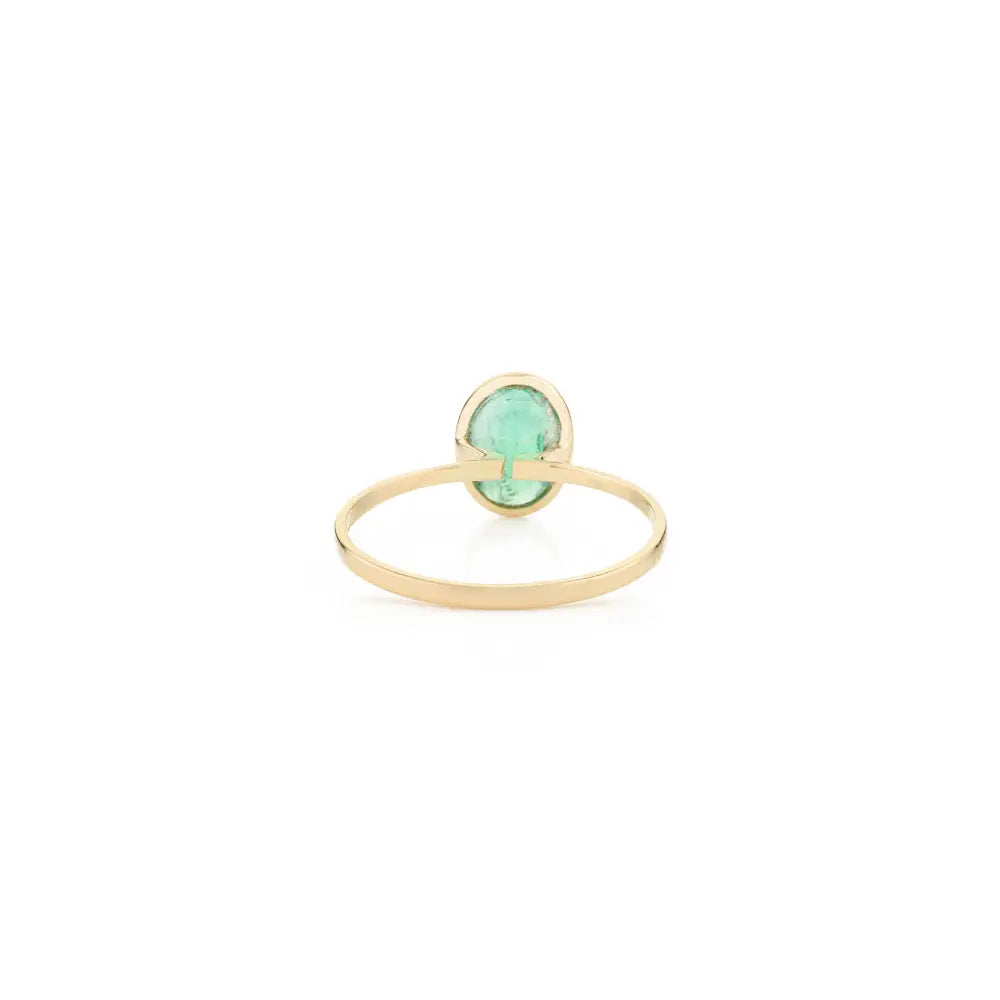 Fine Gemstone Emerald 14K Yellow Gold Single Stone Stackable Ring Simple Everyday Jewelry