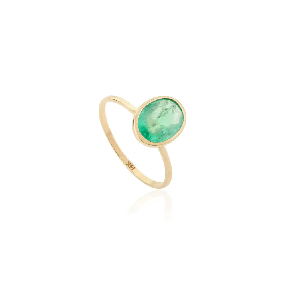 Fine Gemstone Emerald 14K Yellow Gold Single Stone Stackable Ring Simple Everyday Jewelry