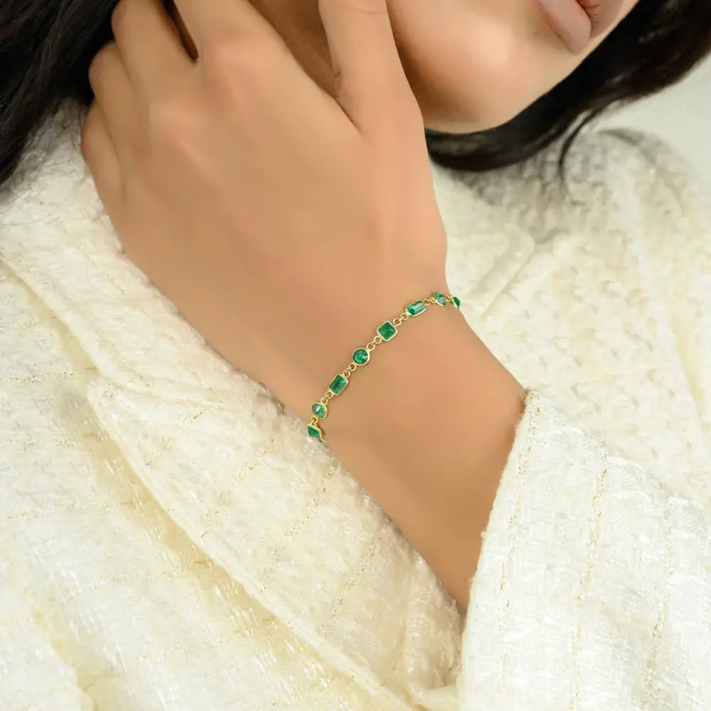 Trendy Mix Cut Zambian Emerald Dainty Chain Bracelet Best Selling Products Simple Jewelry