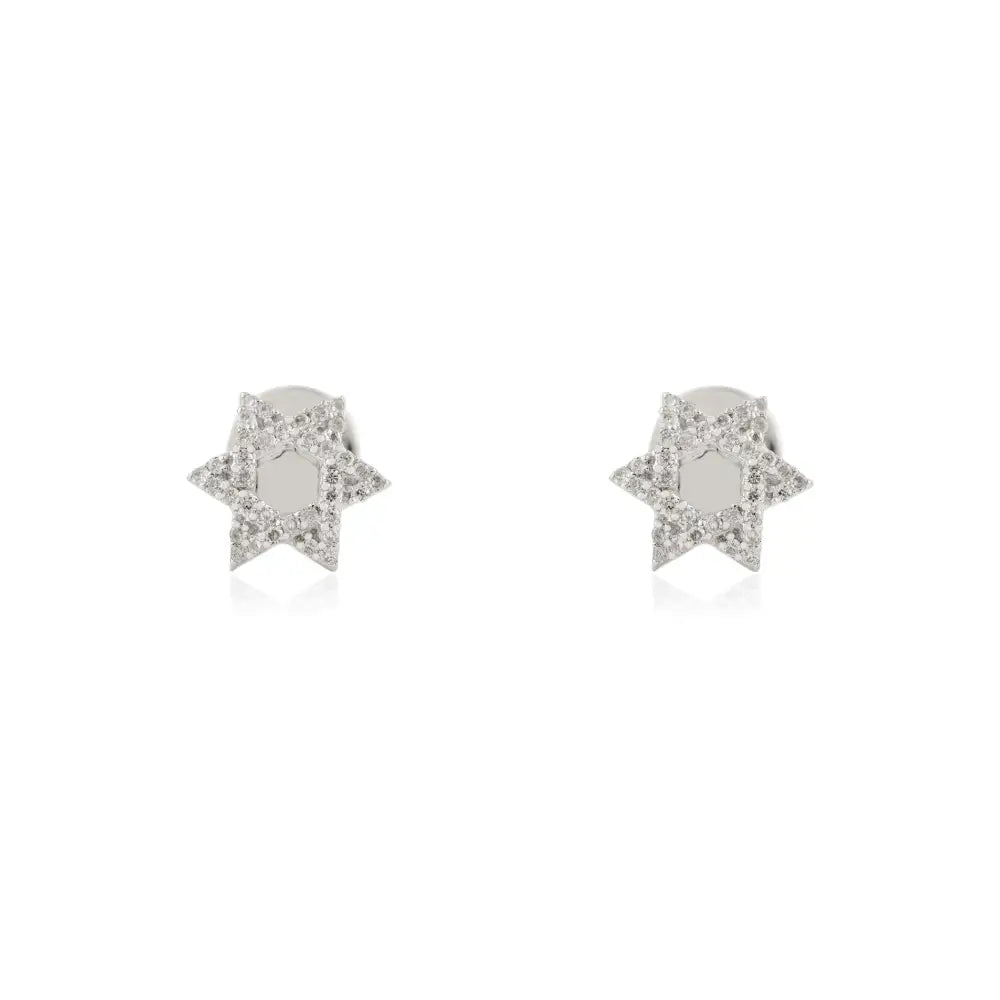 Natural Diamond Magen David Star of David Stud Earrings 18K White Gold Elegant Jewelry