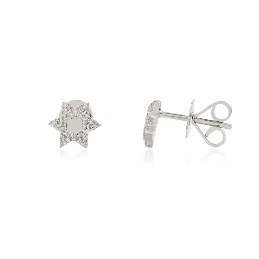 Natural Diamond Magen David Star of David Stud Earrings 18K White Gold Elegant Jewelry
