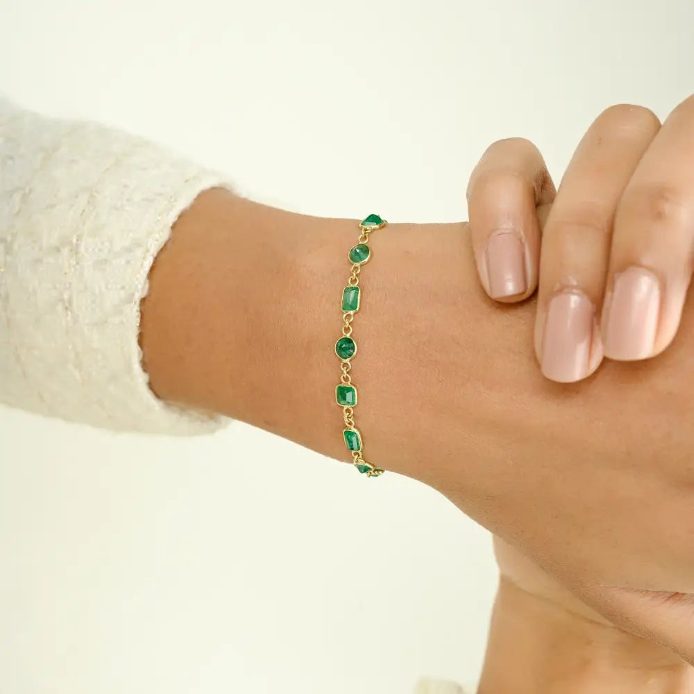 Trendy Mix Cut Zambian Emerald Dainty Chain Bracelet Best Selling Products Simple Jewelry