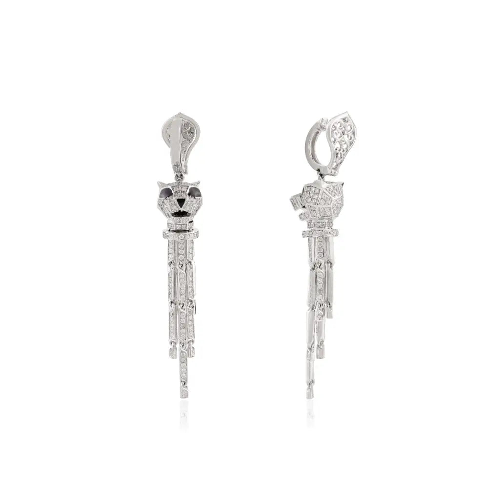 Exquisite Jewelry Solid 14K White Gold Natural Diamond Panther Dangle Earrings Unique Design
