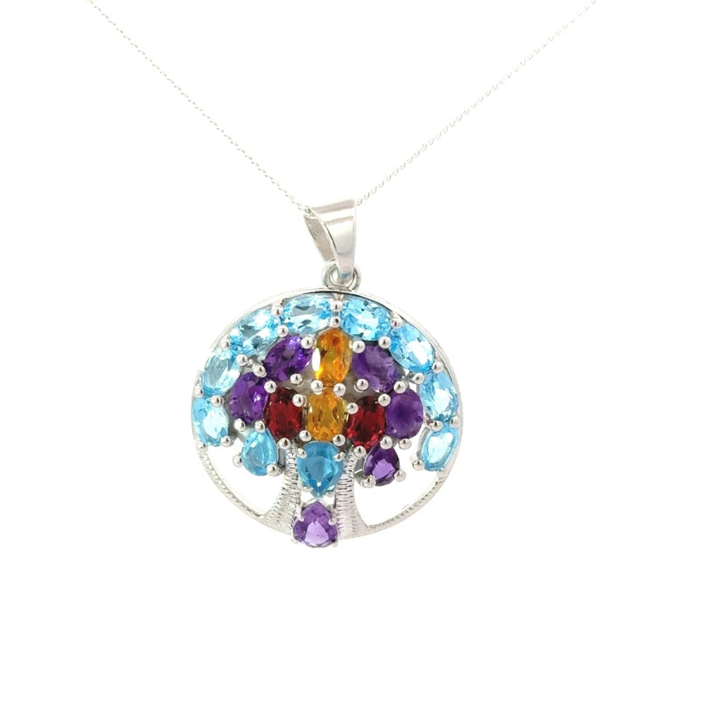 Trending Jewelry 100% Authentic Multi Gemstone Statement Tree of Life Pendant