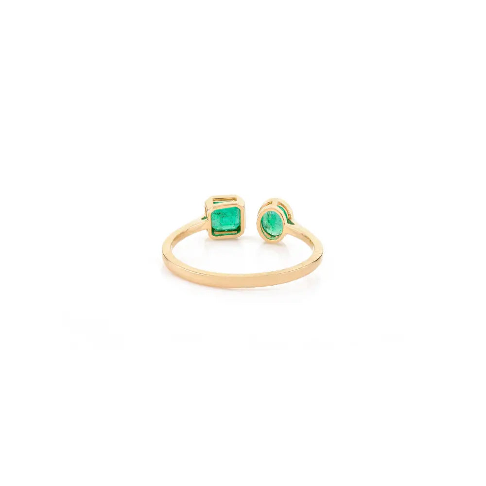 May Birthstone 100% Natural Emerald Real 14K Yellow Gold Open Two Stone Ring Handcrafted Jewelry