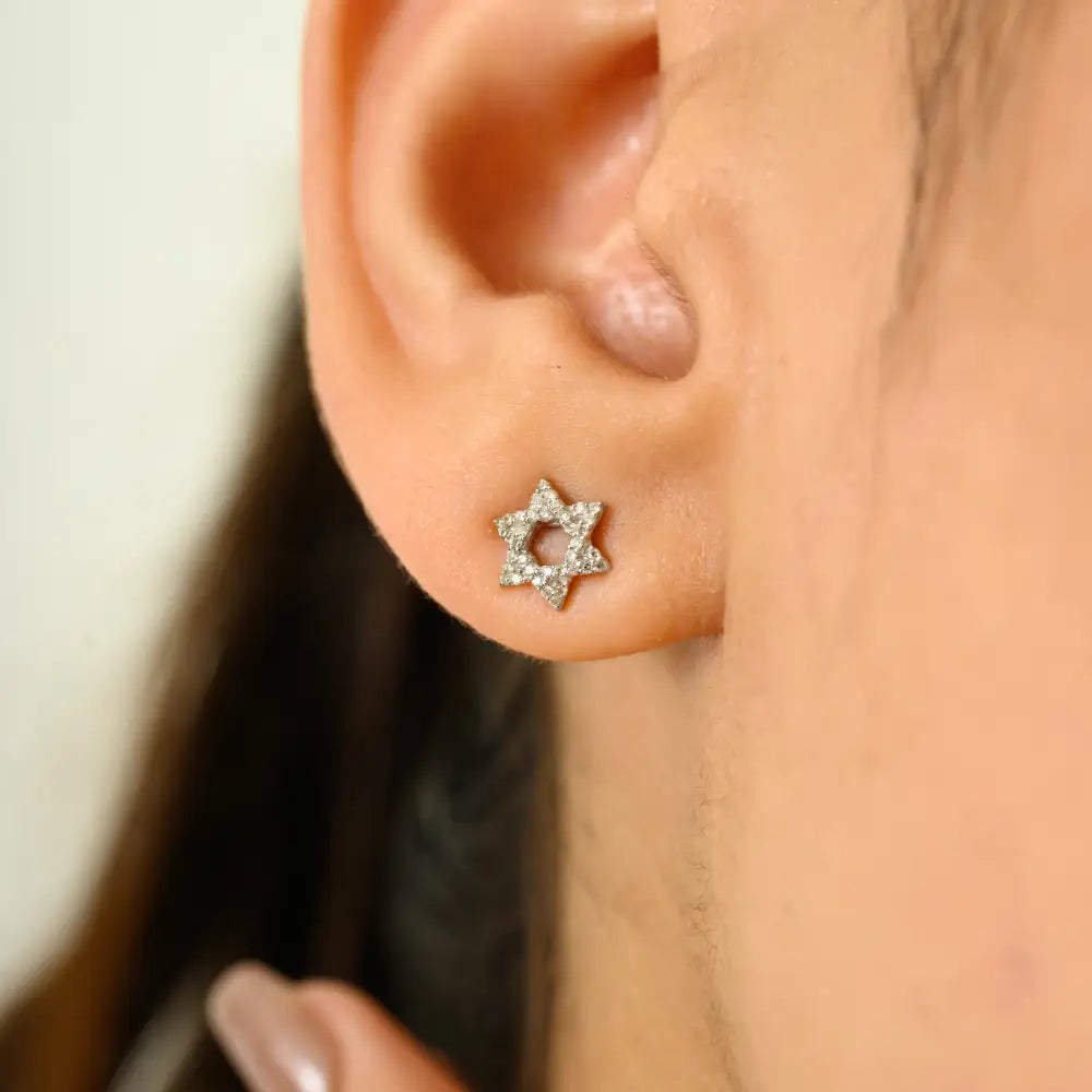 Natural Diamond Magen David Star of David Stud Earrings 18K White Gold Elegant Jewelry
