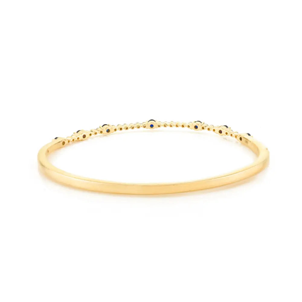 Trending Round Cut Blue Sapphire & Diamond Real K14 Yellow Gold Tennis Bangle & Bracelet