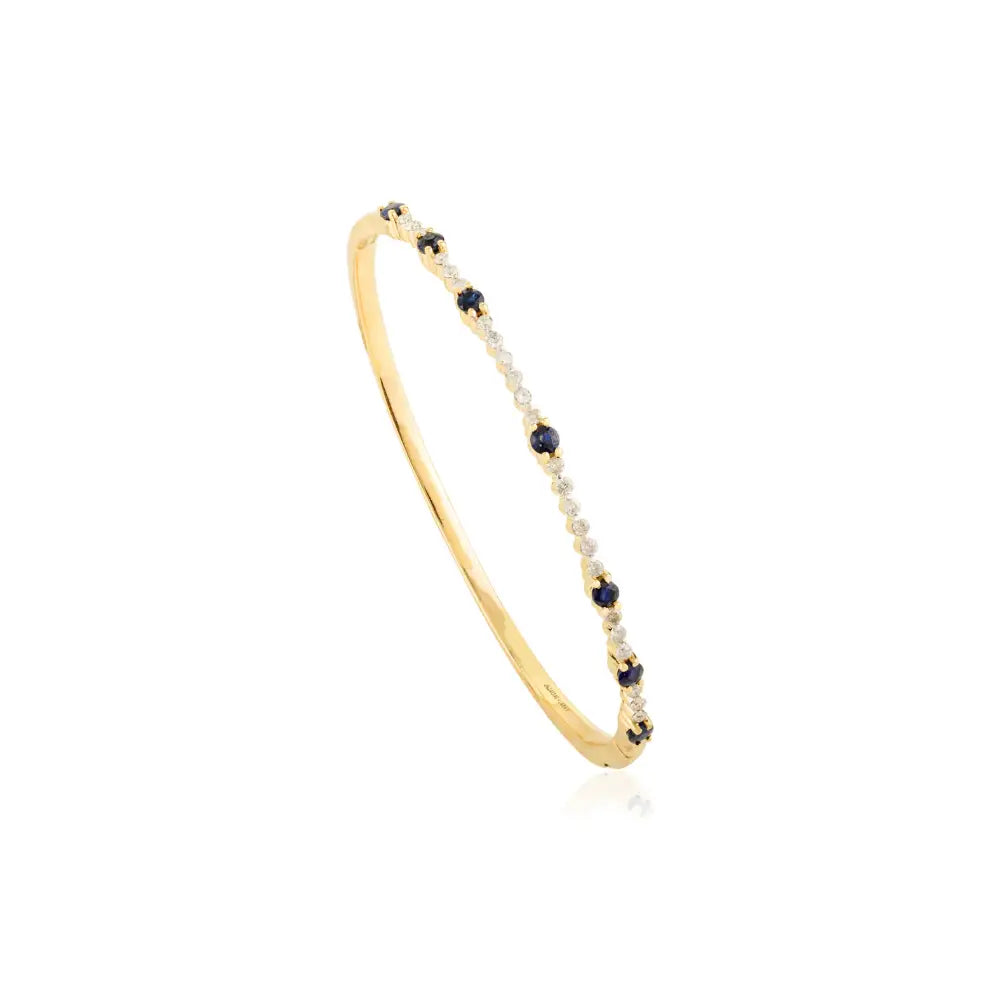 Trending Round Cut Blue Sapphire & Diamond Real K14 Yellow Gold Tennis Bangle & Bracelet