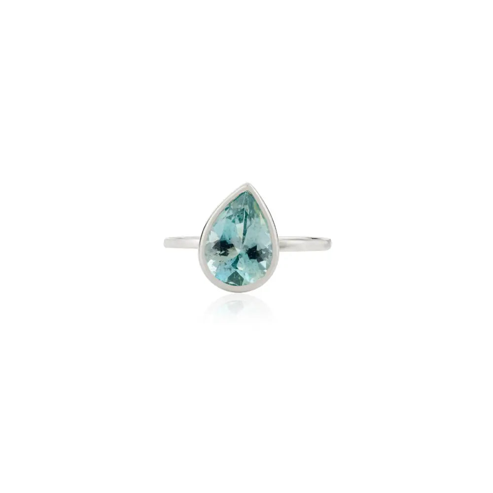 11X8 MM Pear Cut Aquamarine Gemstone Single Stone Ring Hamade 14K Gold Jewelry Manufacture