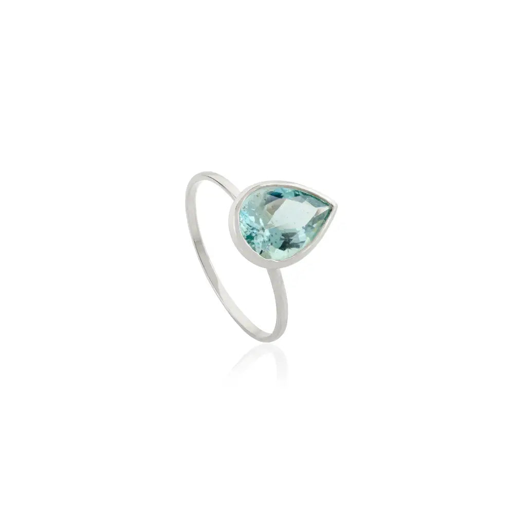 11X8 MM Pear Cut Aquamarine Gemstone Single Stone Ring Hamade 14K Gold Jewelry Manufacture