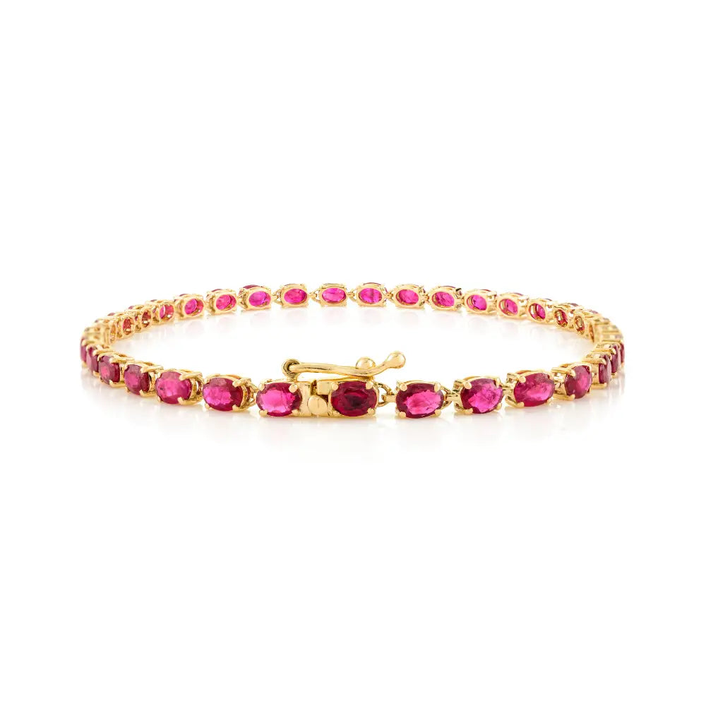 Precious Gemstone Oval Cut Ruby 14K Yellow Gold Tennis Bracelet Anniversary Gift