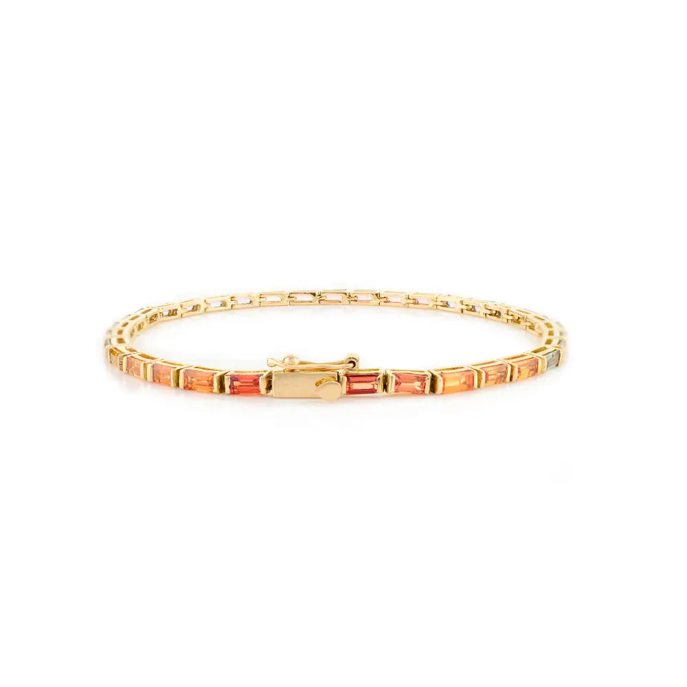 Horizontal Baguette Shape Multi Sapphire Unisex Tennis Bracelet Half Bezel Setting