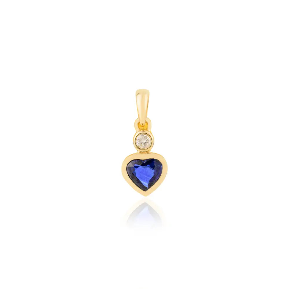 Birthday Gift For Her Blue Sapphire & Diamond Minimal Heart Shape Pendant 18K Yellow Gold
