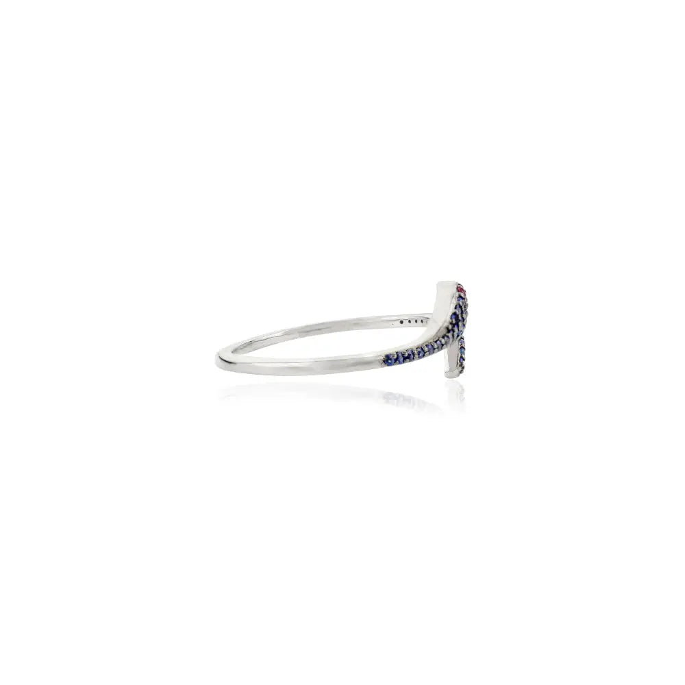 Unique Design Ruby & Blue Sapphire Open Snake Stacking Ring Real K18 White Gold Jewelry