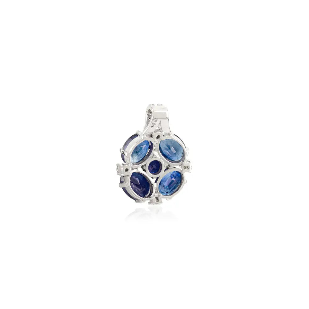 September Birthstone 14K White Gold Blue Sapphire & Diamond Gemstone Pendant Fine Jewelry