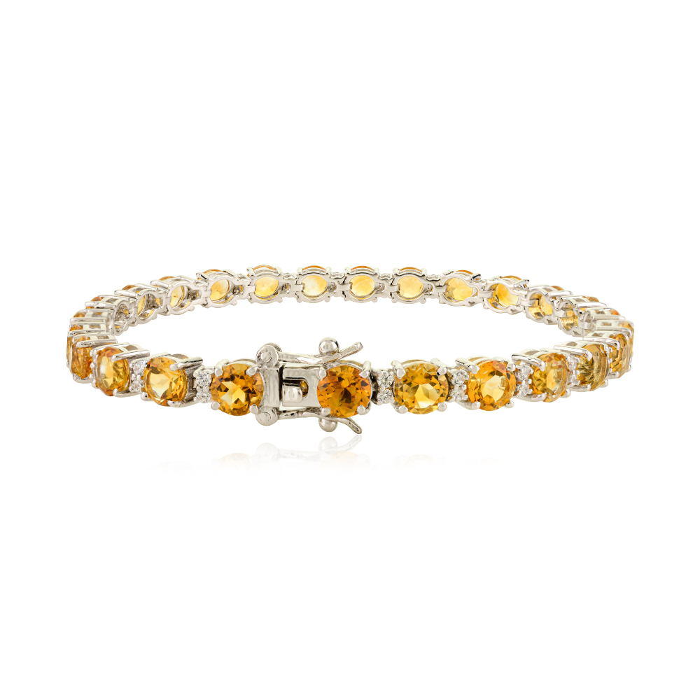 Modern Latest Design Genuine Citrine & American Diamond Sleek Bracelet 925 Solid Silver