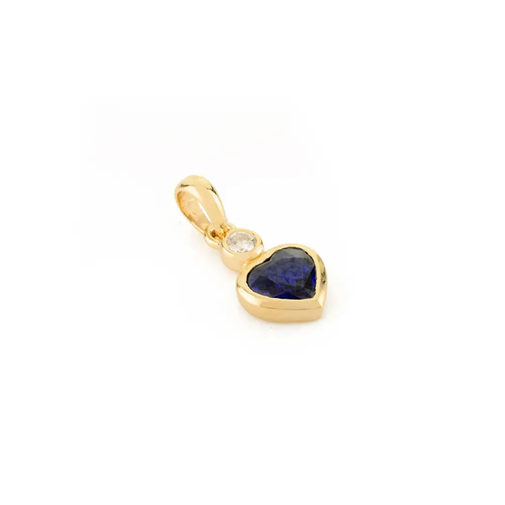 Birthday Gift For Her Blue Sapphire & Diamond Minimal Heart Shape Pendant 18K Yellow Gold