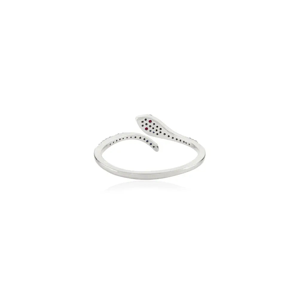 Unique Design Ruby & Blue Sapphire Open Snake Stacking Ring Real K18 White Gold Jewelry