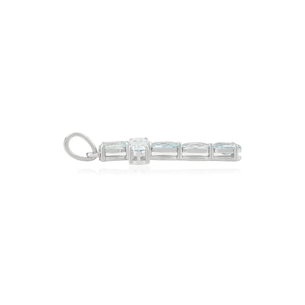 March Birthstone 18K White Gold Prong Setting Aquamarine Cross Pendant Christmas Gift