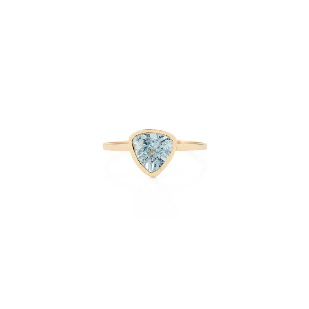 Good Quality Trillion Cut Aquamarine Solid 14K Yellow Gold Single Stone Ring Fine Jewelry