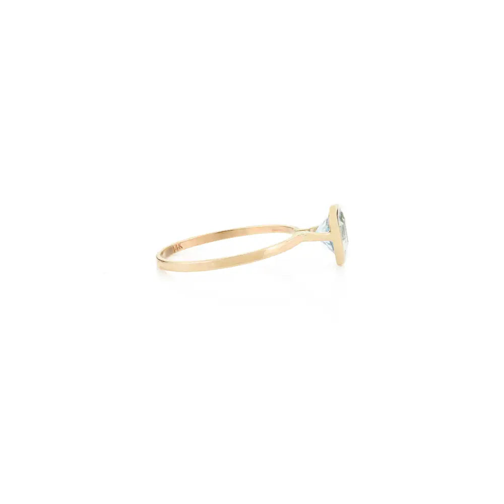 Good Quality Trillion Cut Aquamarine Solid 14K Yellow Gold Single Stone Ring Fine Jewelry