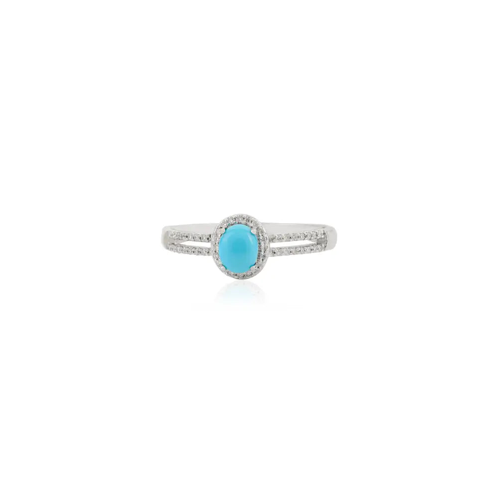 December Birthstone Turquoise & Diamond Halo Split Shank Ring Stacked 14K Gold Jewelry